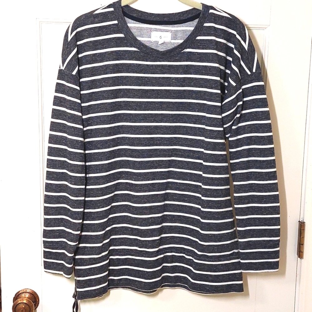 Lou & Grey Gray Striped Sweatshirt, Size S